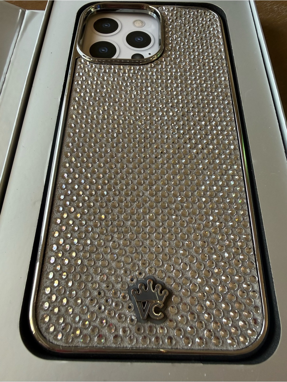 Velvet Caviar Silver Rhinestone Phone Case iPhone 16 ProMax